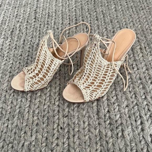 Gianvito Rossi Bardot crochet tie ankle, size 39.5, 105mm, color tan main image 2